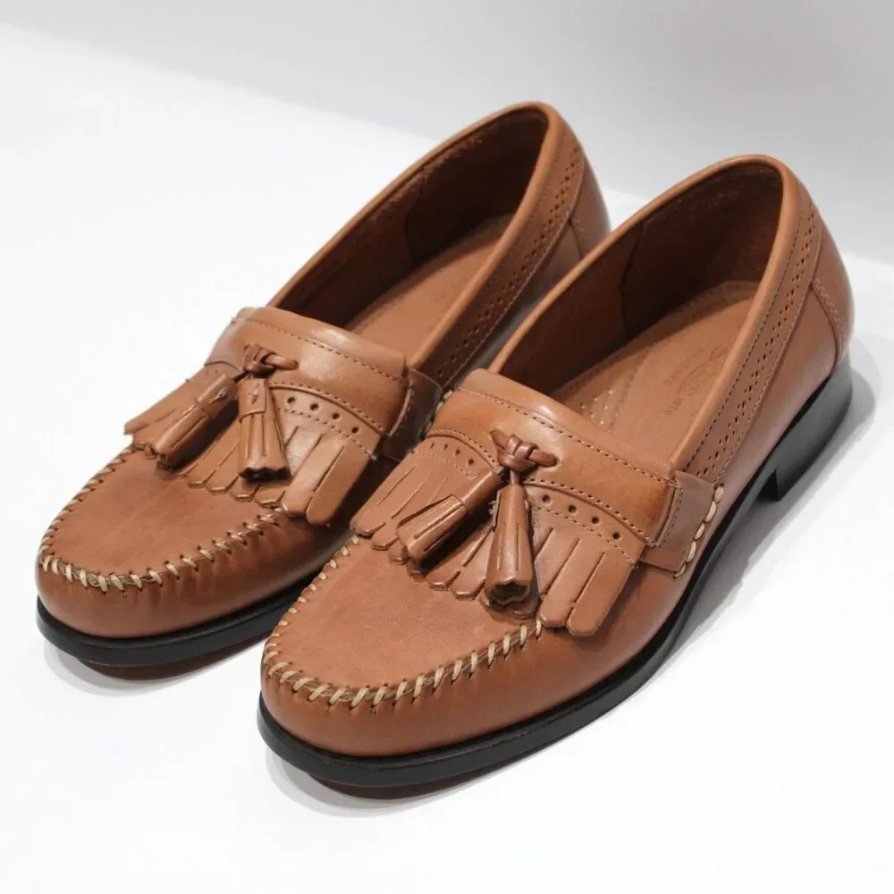 New Without Box Bass Jeremy Moc Toe Brown Leather Tasseled Loafer Men Size 9.5D